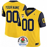 Men's Michigan Wolverines ACTIVE PLAYER Custom 2023 F.U.S.E. Yellow Navy Rose Bowl Patch Stitched Jersey,baseball caps,new era cap wholesale,wholesale hats